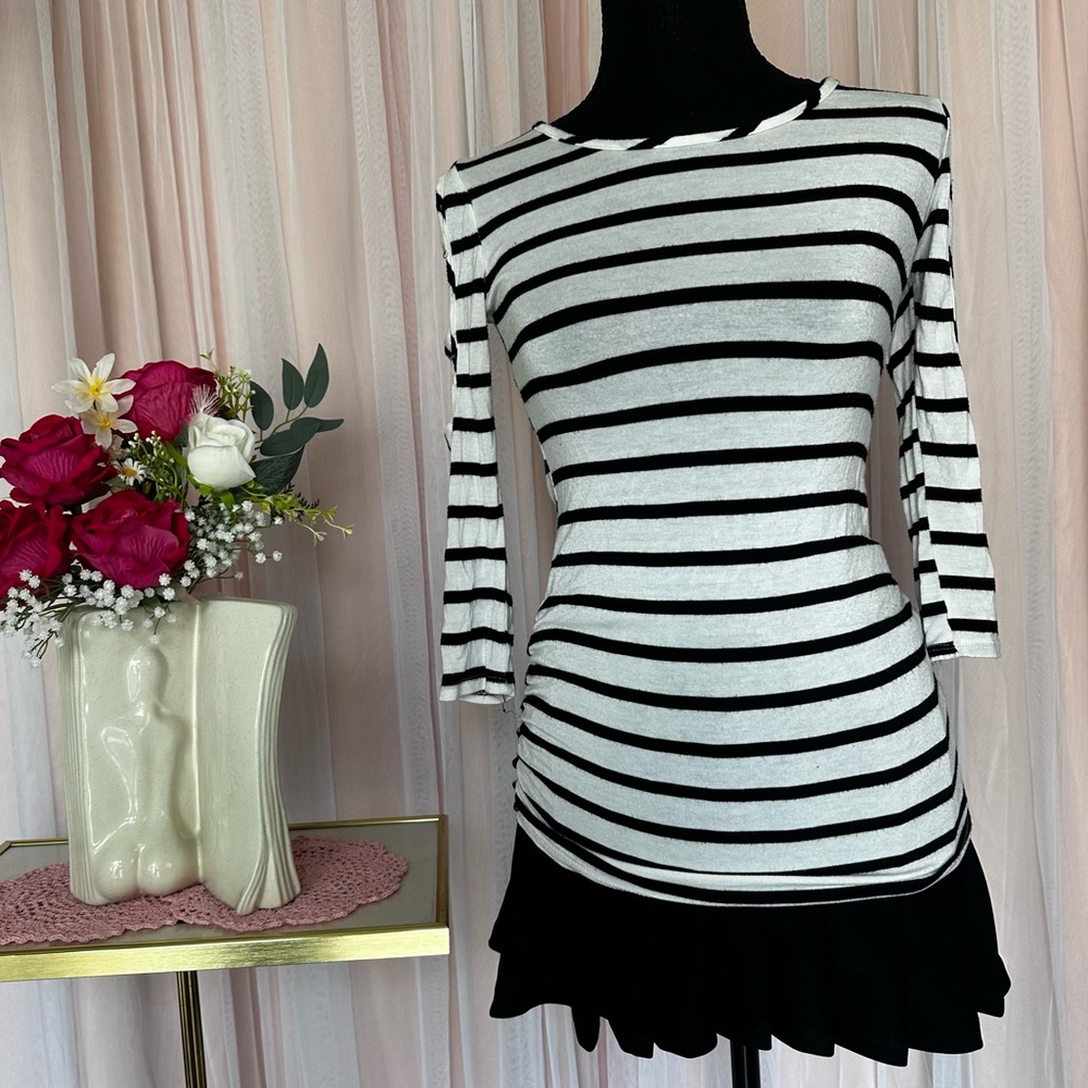 PINC Monochrome Striped Dress Blouse